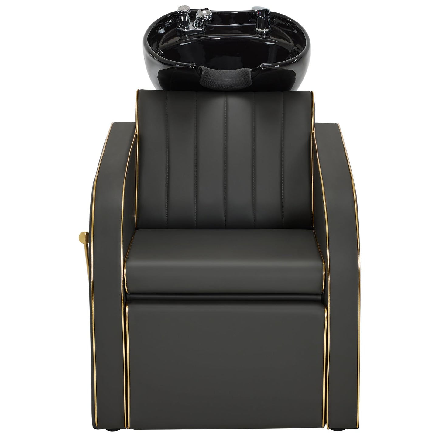 BarberPub Backwash Shampoo Chair and Bowl Set, Adjustable Porcelain Ceramic Wash Bowl Sink Unit, Luxurious Shampoo Station Chair for Spa Beauty Salon Hair Salon 9175 (Luxurious, Grey)