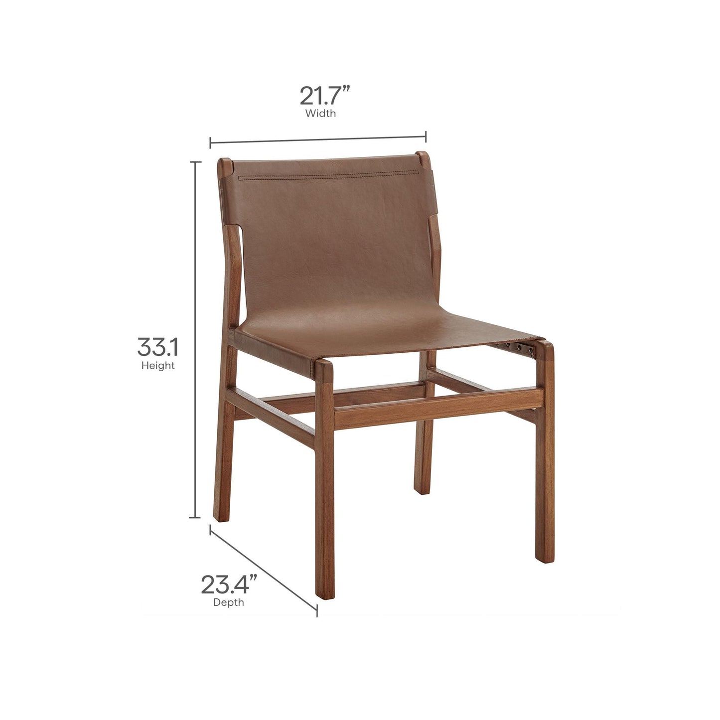 Modway Sonora Leather Dining Side Chair in Nutmeg Brown – Mid Century Modern Armless Accent Chair with Teak Wood Frame for Dining Room, Office, or Entryway
