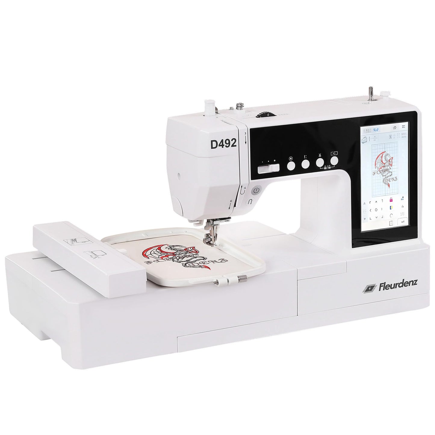 FLEURDENZ D492 Embroidery Machine with 4.5" x 7" Area for Beginners, Home DIY, Sewing & Embroidery Machine with Hoops, 180 Built-in Designs with USB Import, 7-Inch Touchscreen, Auto Threader & Cutter