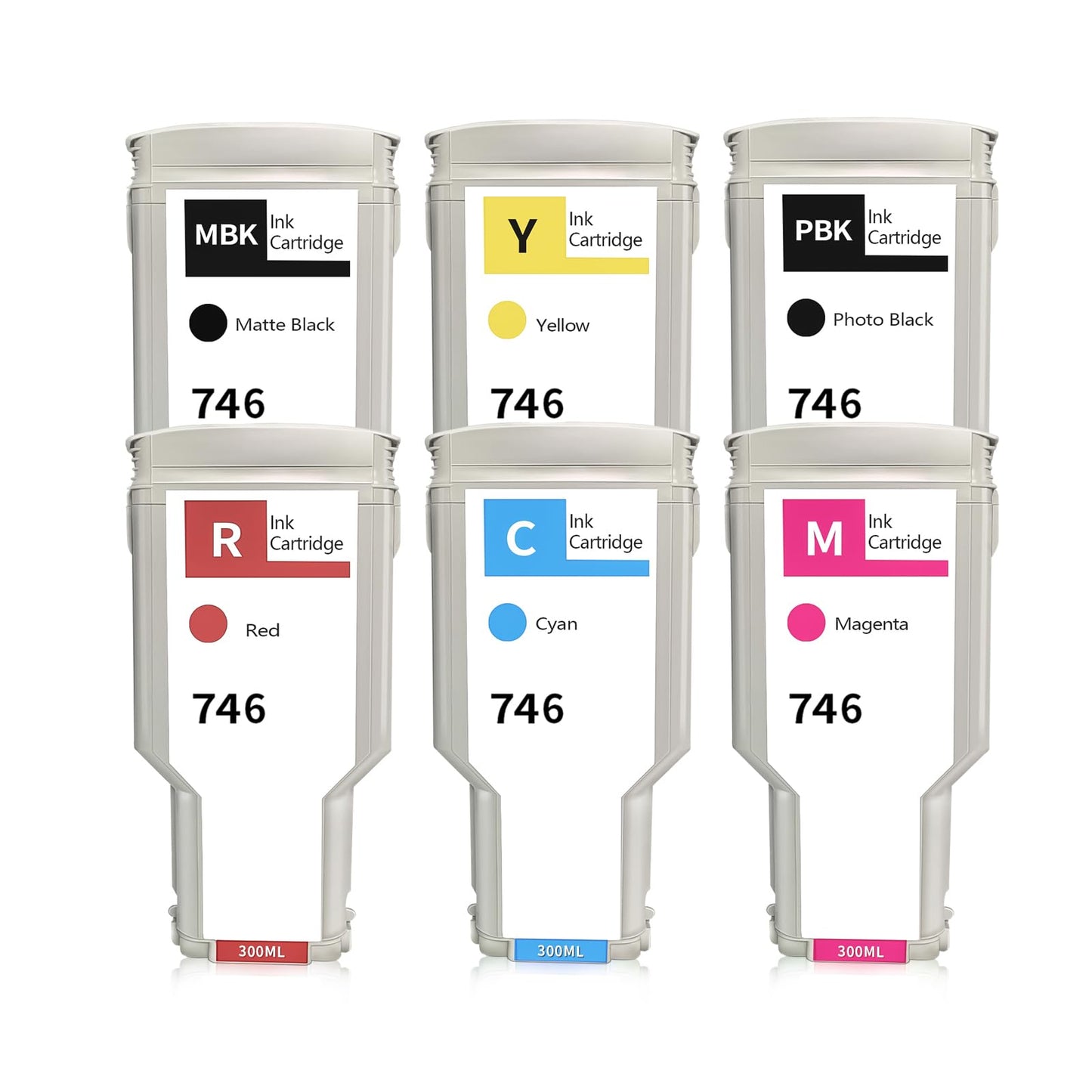 746XL Ink Cartridges 6P Replacement for HP 746 PBK, MBK, C, M, Y, R (P2V78A P2V79A P2V80A P2V81A P2V82A P2V83A) Ink Cartridges Work for DesignJet Z6 & Z9+ Large Format Printers (300ML, 6-Pack)