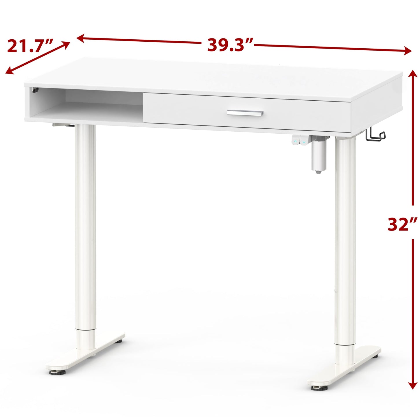 SHW 40-Inch Height Adjustable Claire Electric Standing Desk with Drawer, White
