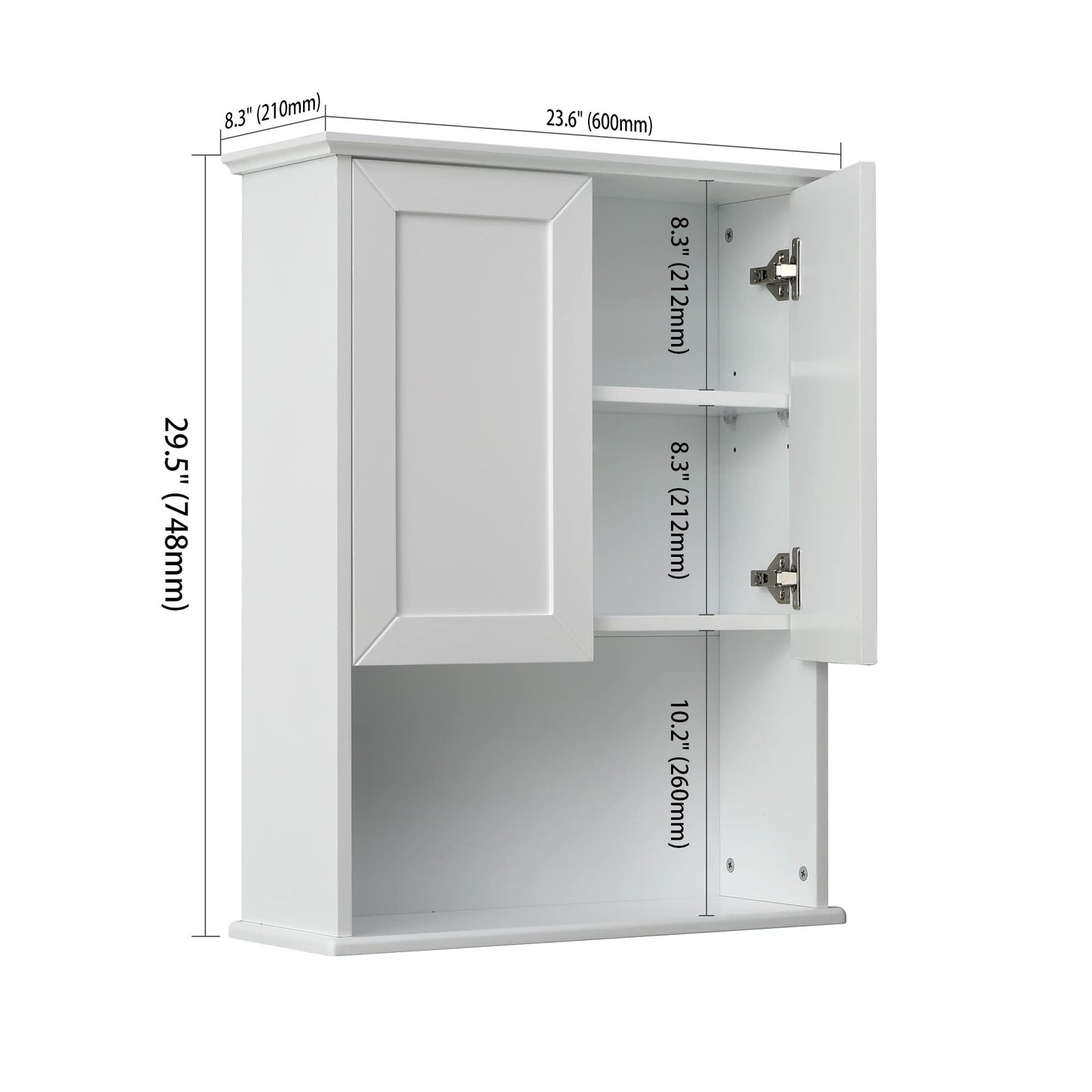 VANIRROR Bathroom Wall Cabinet Wooden Medicine Cabinet Buffering Hinge MDF Material Over Toilet Storage 23"x29" and Adjustable Shelves Cupboard Above Toilet with Large Space