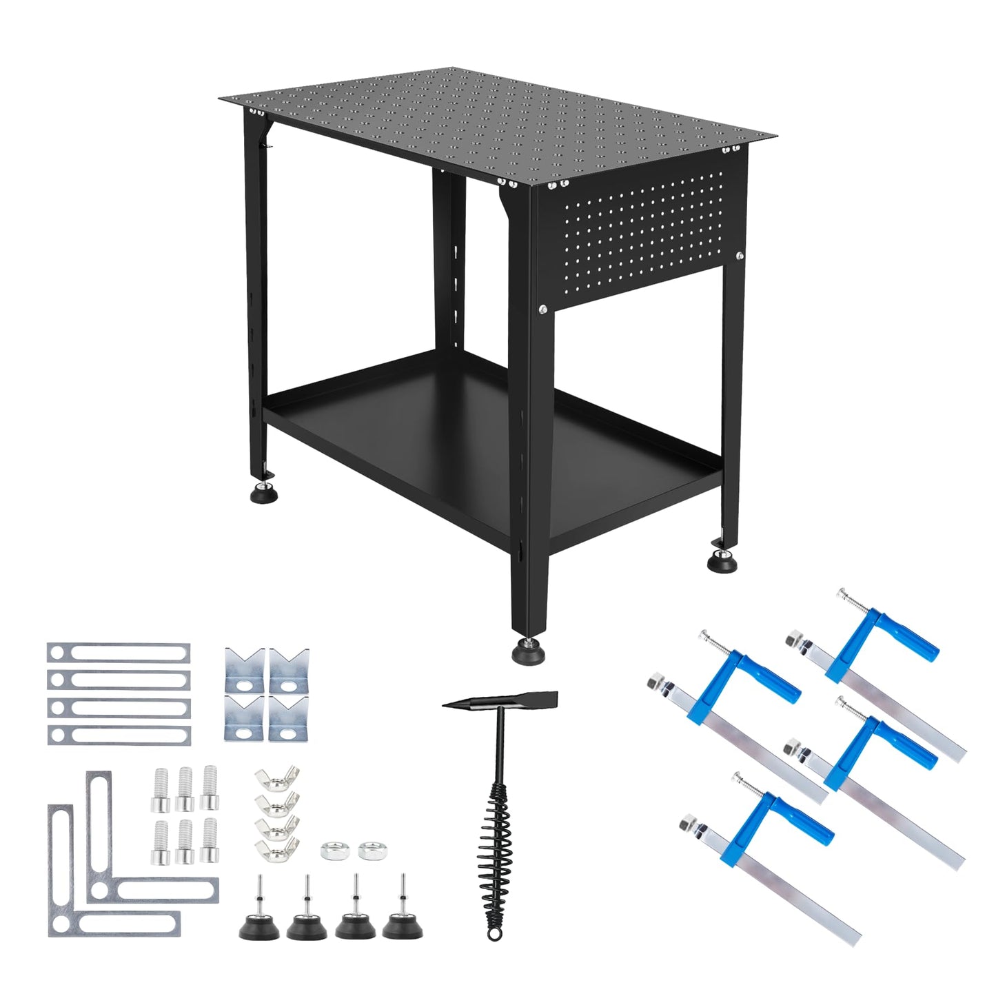 Cxforste Steel Welding Table 800 Lbs Load Capacity, 36" x 24" Welding Table Heavy-Duty Top with 5/8" Fixture Holes, Metal Work Table with Storage Board Black