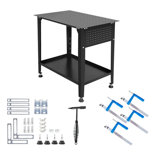 Cxforste Steel Welding Table 800 Lbs Load Capacity, 36" x 24" Welding Table Heavy-Duty Top with 5/8" Fixture Holes, Metal Work Table with Storage Board Black