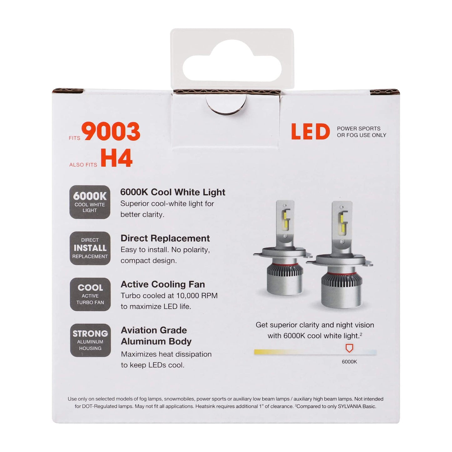 SYLVANIA 9003 H4 LED Headlight Bulbs - 2 Pack for Off-Road Use and Fog Lights