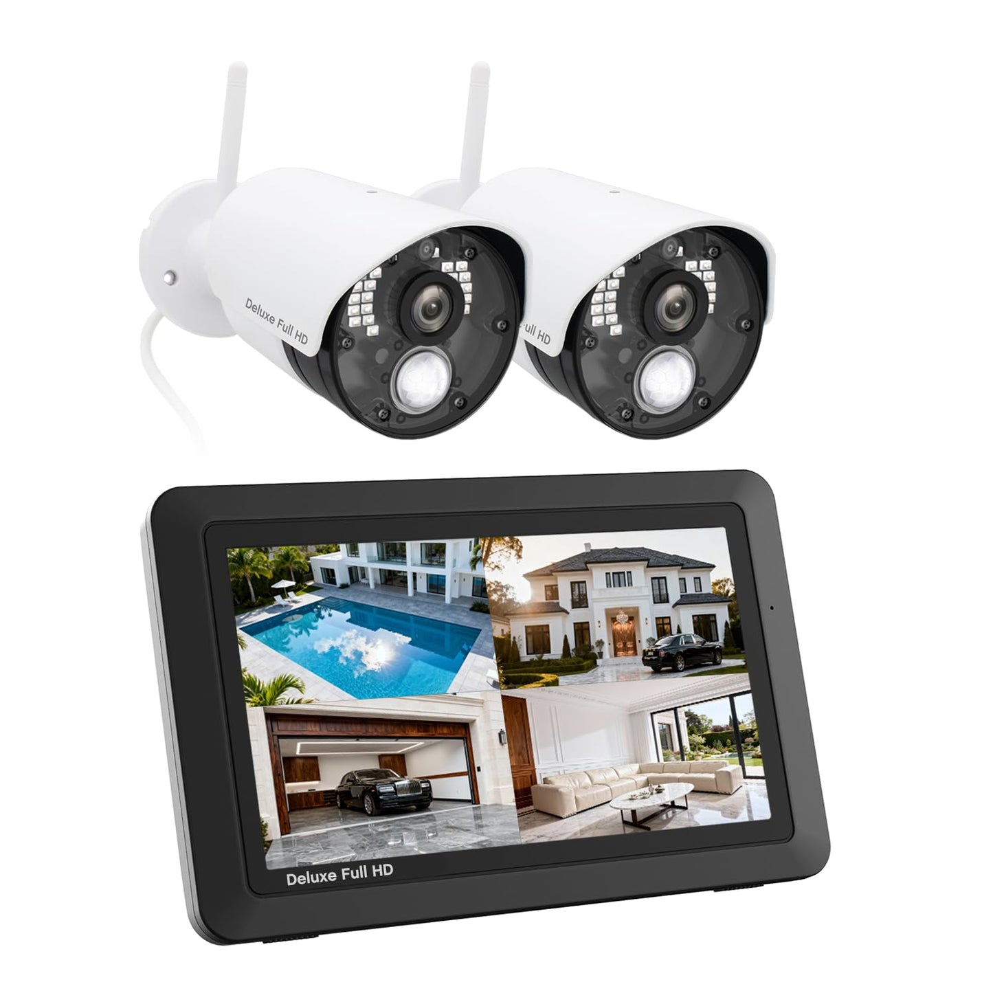 CasaCam Wireless Security Camera System Deluxe | 7" Touchscreen Monitor & 2 1080p Cameras | AC Powered, No Monthly Fees, Two-Way Audio, Free APP, SD Card and Battery Installed, Model VS5802