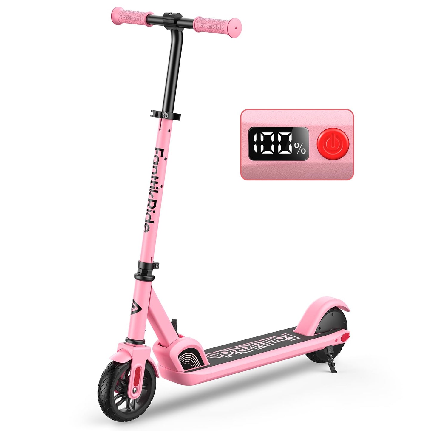 FanttikRide C9 Kids Electric Scooter Ages 8-12, Foldable for Kids 3.9-5.2 ft, 132 lbs, 5 Miles Range, Up to 40 mins Ride Time, 2 Safe Max Speed 6/10 MPH, 3 Adjustable Heights, Pink