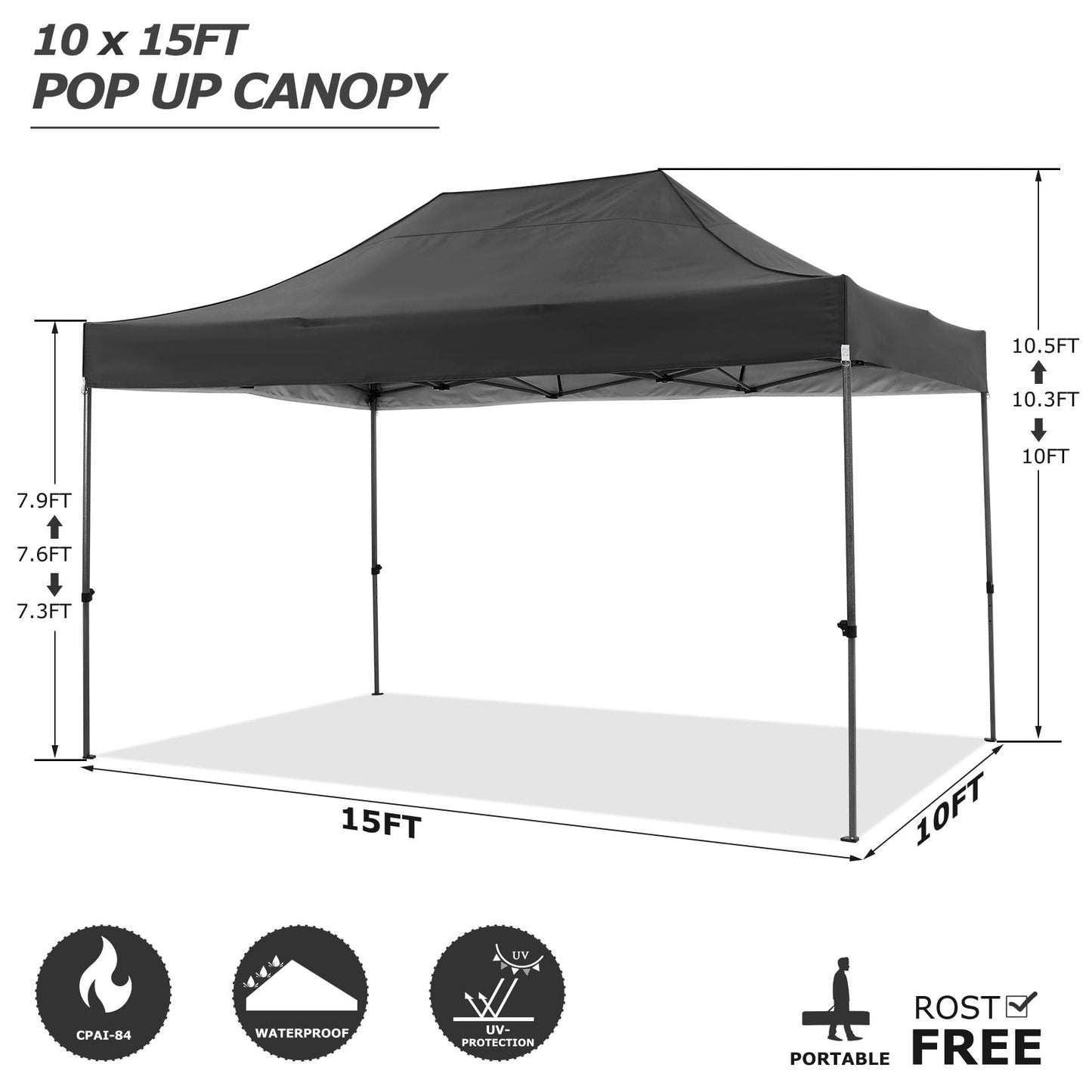 COBIZI 10x15 Pop up Canopy Tent 10x15 Canopy with 4 Sidewalls Waterproof Heavy Duty Commercial for Parties Outdoor Garden Gazebo Tent, Carry Bag(10x15ft, Black)
