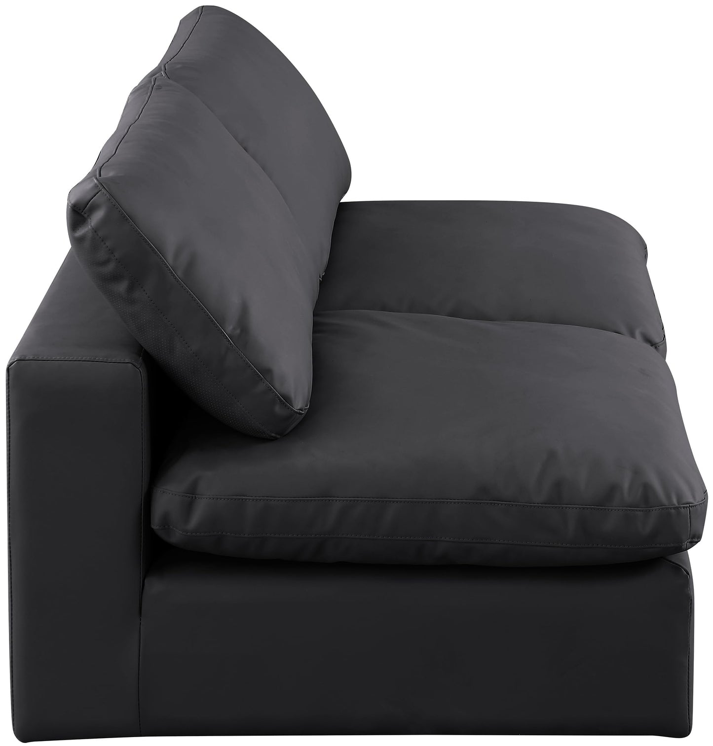 Meridian Furniture 188Black-S78 Comfy Collection Modern | Contemporary Upholstered Modular Sofa with Soft Black Vegan Leather, Fiber-Filled, 78" W x 40" D x 34.5" H, Black