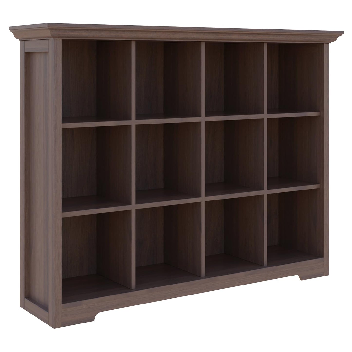 OSCHF Cube Shelf Bookcase with Base - Wooden 3 Tiers Floor Standing Low Storage Cabinet for Home and Office, 12-Cube Lattice Bookshelf, Walnut