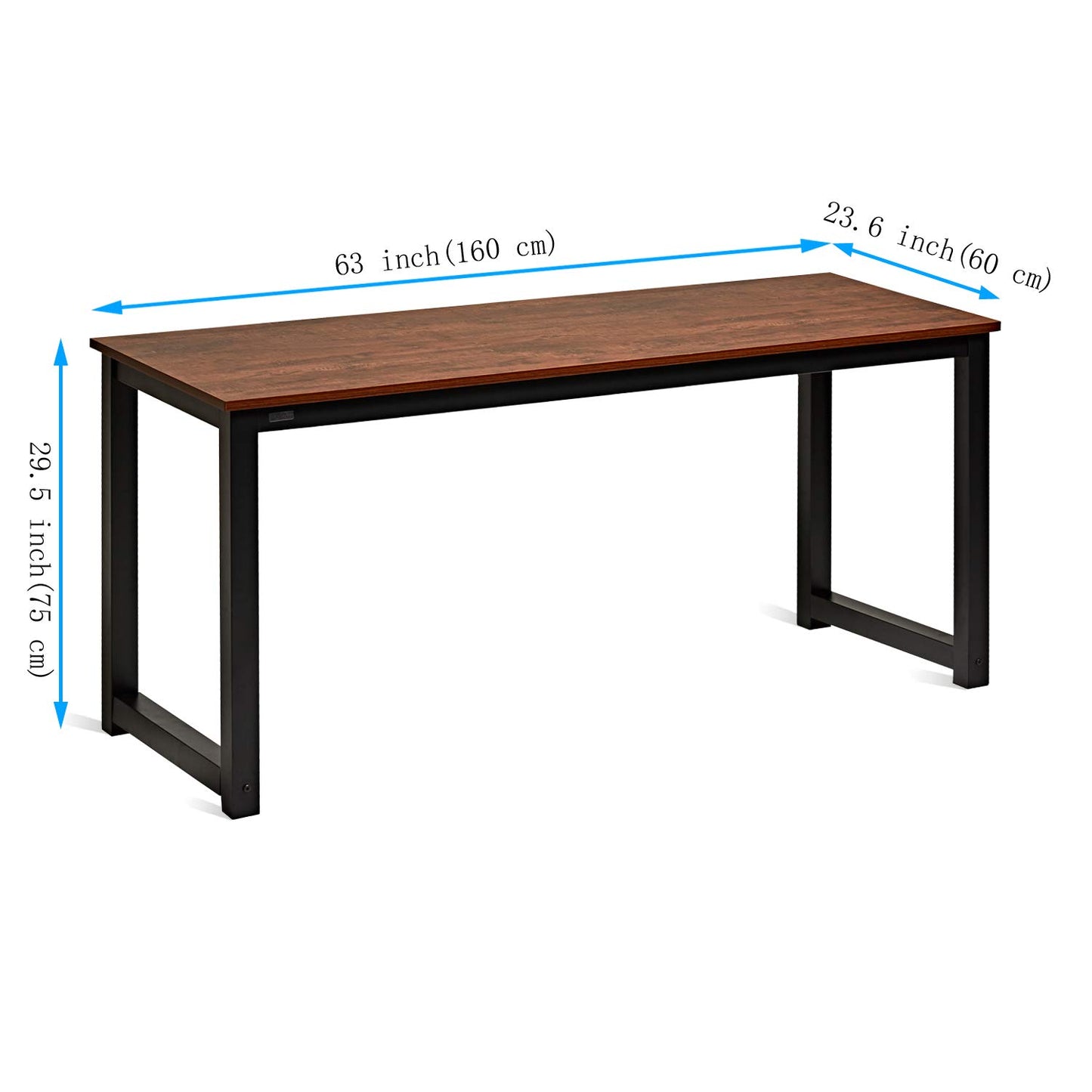 Decoholic 63 Inch Computer Desk, Home & Office PC Laptop Study Writing Table Workstation with Leg Bars, Modern Simple Industrial Style, Rustic Brown