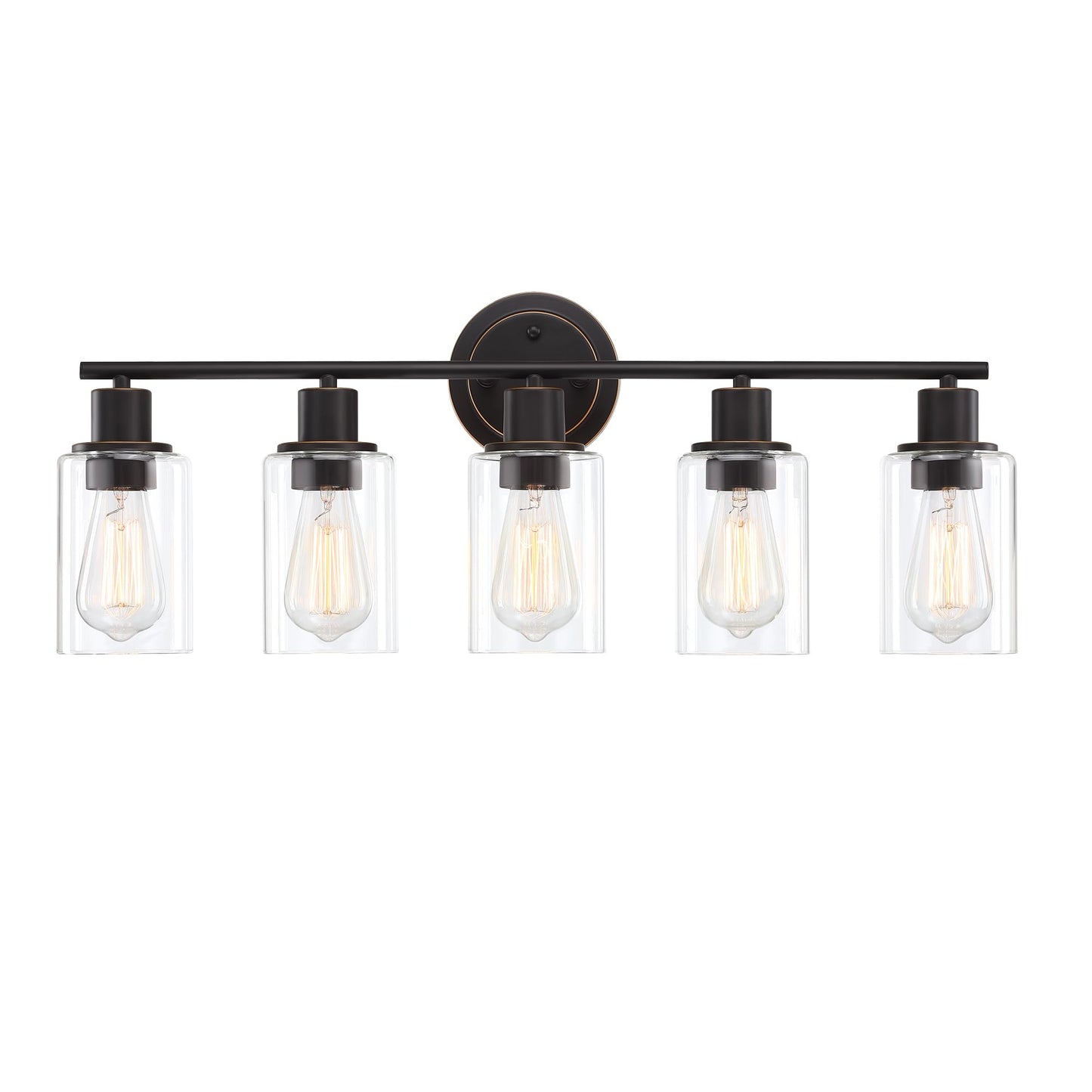 Faymart Lighting 5-Light Bathroom Vanity Light - Oil Rubbed Bronze, Glass & Metal Sconce for Above Mirror or Kitchen Sink