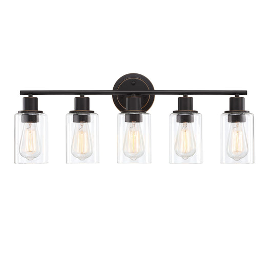 Faymart Lighting 5-Light Bathroom Vanity Light - Oil Rubbed Bronze, Glass & Metal Sconce for Above Mirror or Kitchen Sink