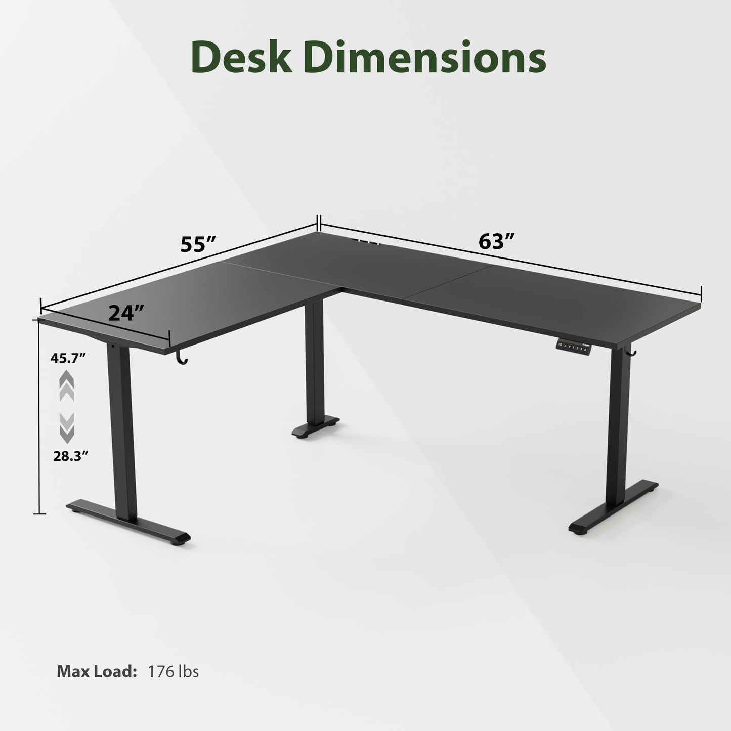 Agilestic L Shaped Standing Desk 63 x 55 inch Adjustable Height, Electric Corner Standing Desk, Sit Stand Computer Table with Splice Board, Black