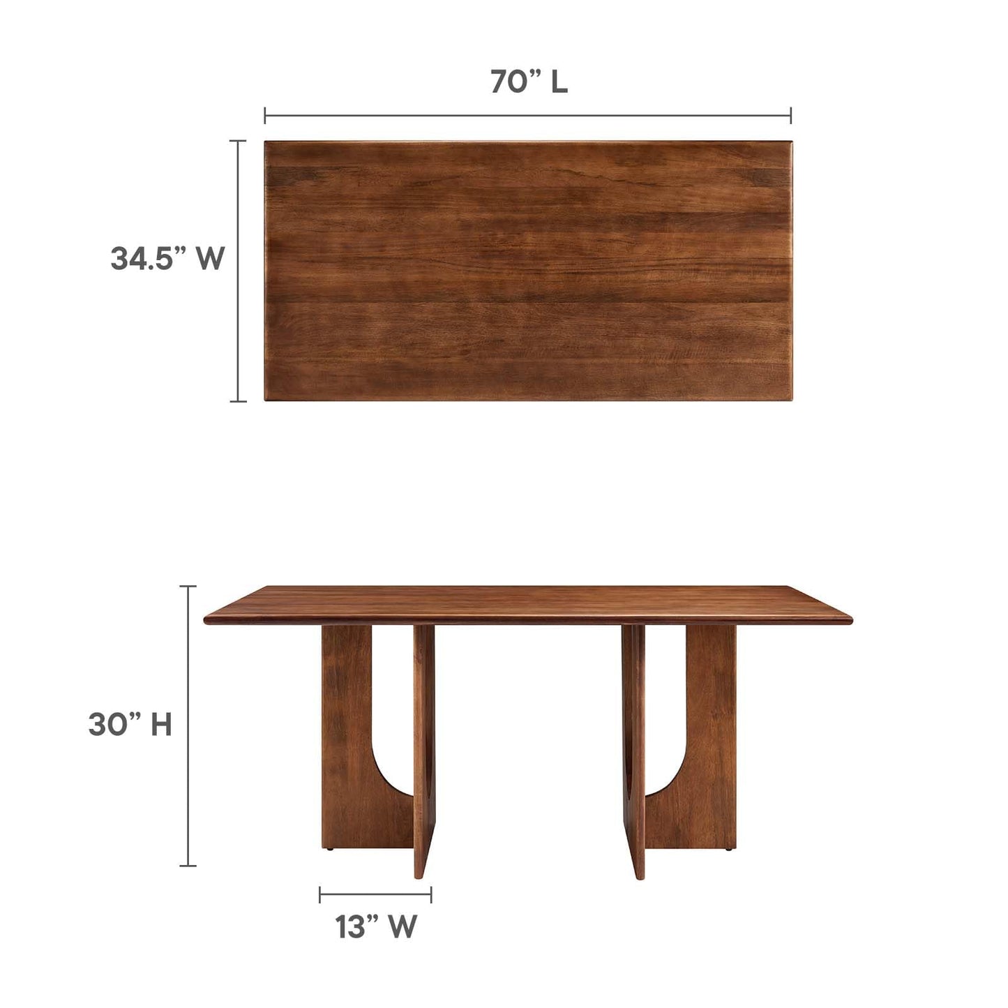 Modway EEI-6593-WAL Rivian Rectangular 70" Wood Dining Table, Walnut