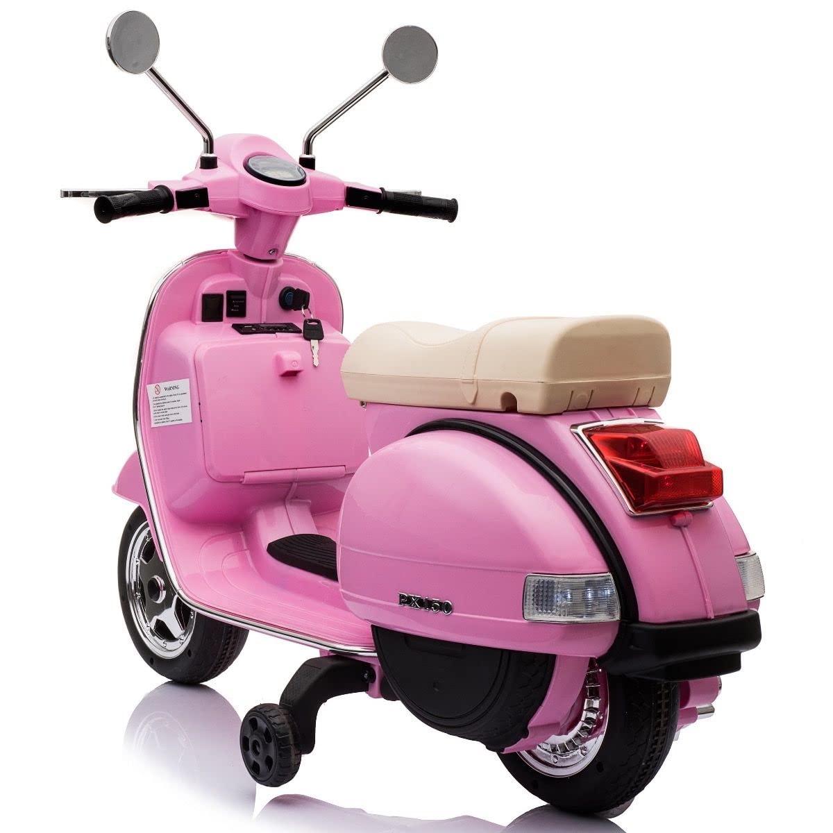 Best Ride On Cars Vespa Scooter, 12V Battery Powered Ride On Car - Electric Scooter for Kids with Leather Seat, Real Lights & Sounds, USB/AUX/SD Slot, Ages 2-5 Years Old, Pink, Large New