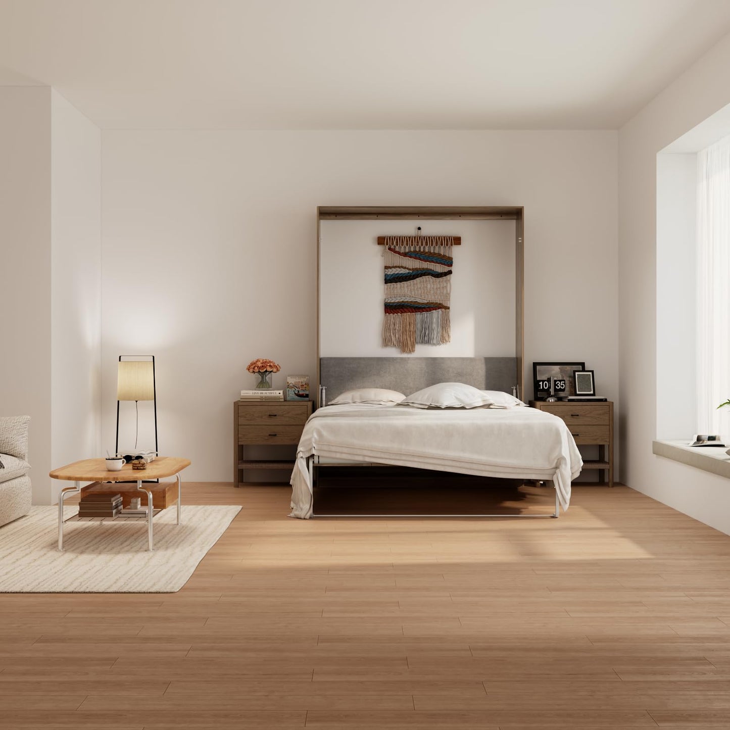 Jiaoun Queen Murphy Bed,Farmhouse Guest Beds,Folding Wall Bed with Hydraulic Bar,64" W Twin Murphy Beds for Small Spaces/Offices/Apartments/Guest Room,Browm.