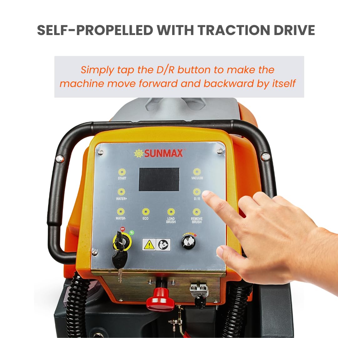 SUNMAX 34" Self-Propelled Commercial Floor Scrubber Machine, 33-Gal Tank, 75000 sp.ft./H Efficiency, Ideal for Large-area Cleaning