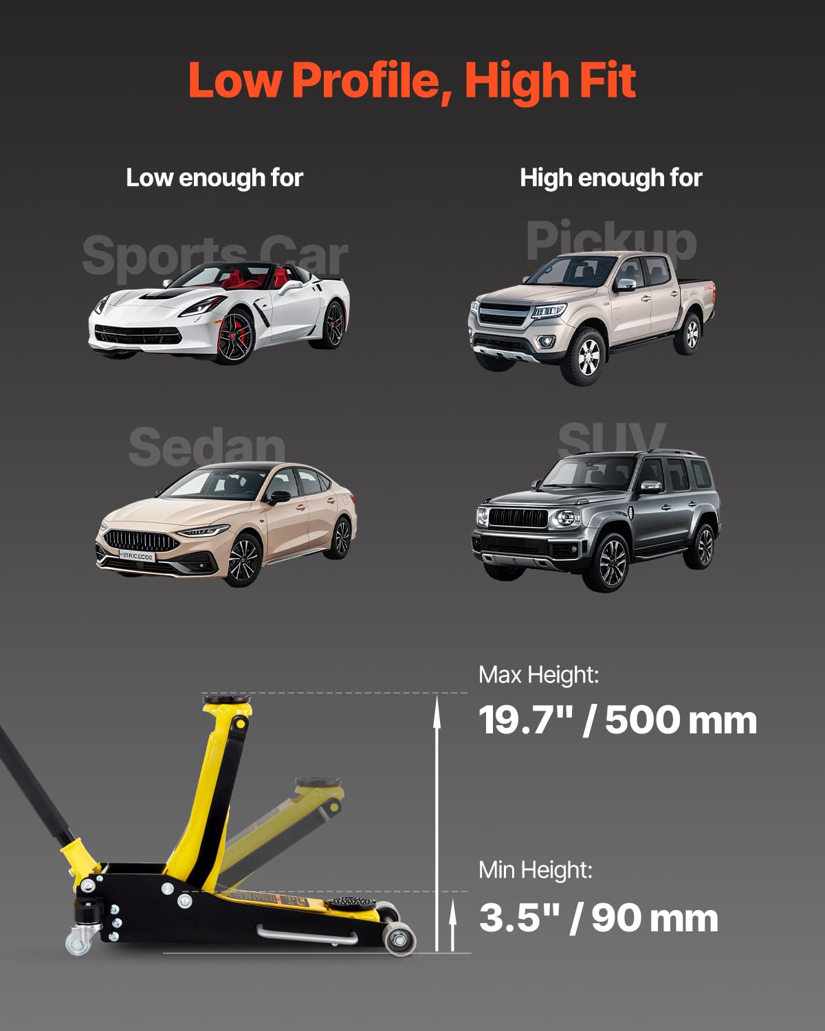 VEVOR 3 Ton Low Profile Aluminum & Steel Racing Floor Jack