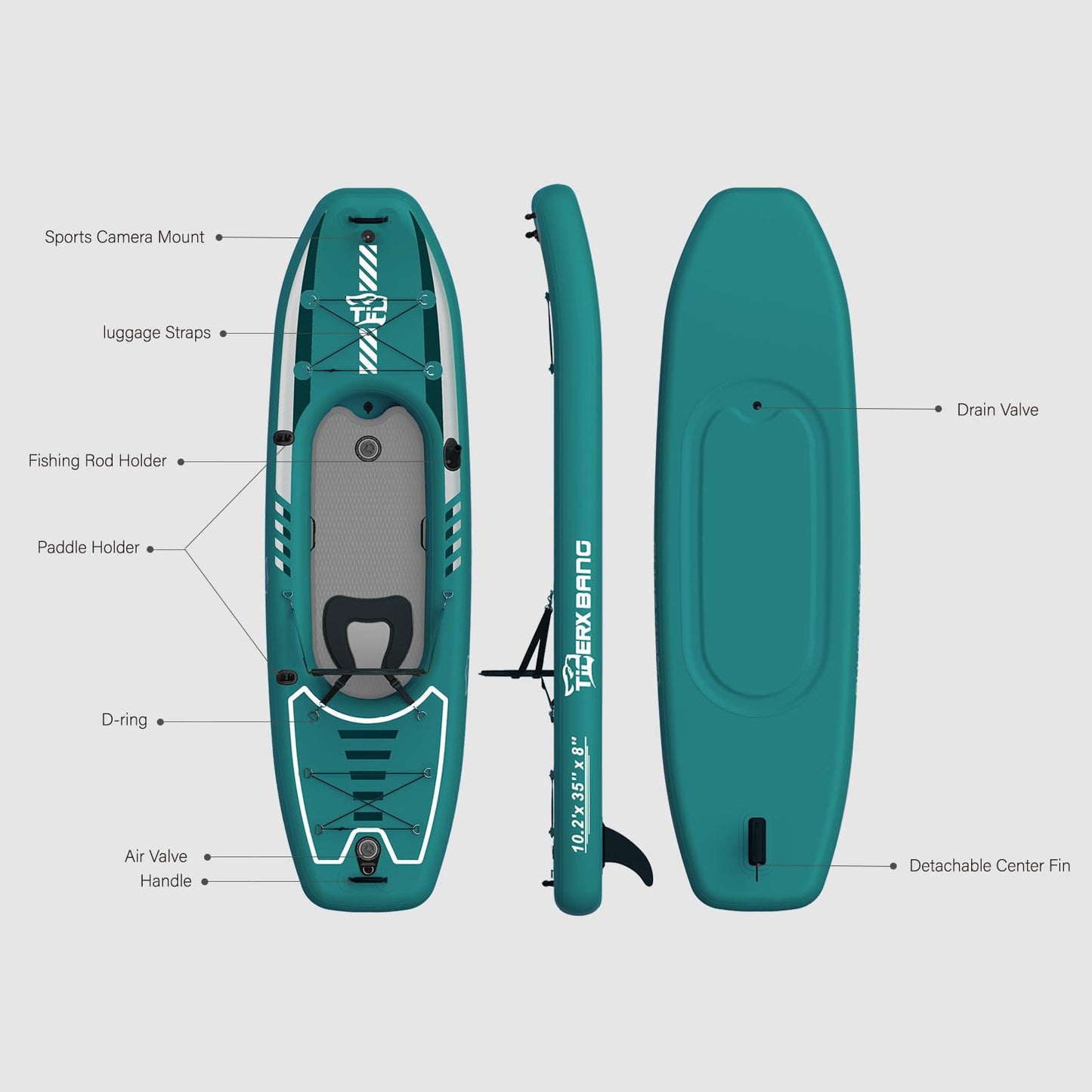 TIGERXBANG 10.2'x35''x8'' Inflatable Kayak with Detachable Seat, SUP-Kayak Set Includes Hand Pump/Aluminum Oar/Backpack, Inflatable Boat for Adults/Youth | for Fishing, Touring-Green