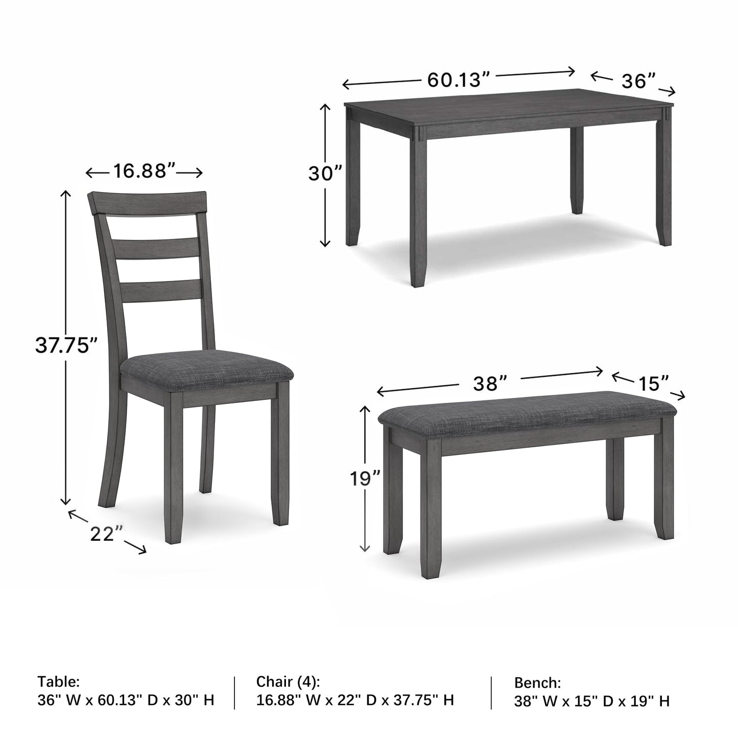 Signature Design by Ashley Bridson Dining Table Set For 6 With Bench, Wood 6‑Piece Kitchen Table And Chairs With Upholstered Seats, Transitional Charcoal Gray Dining Room Collection For Family Meals