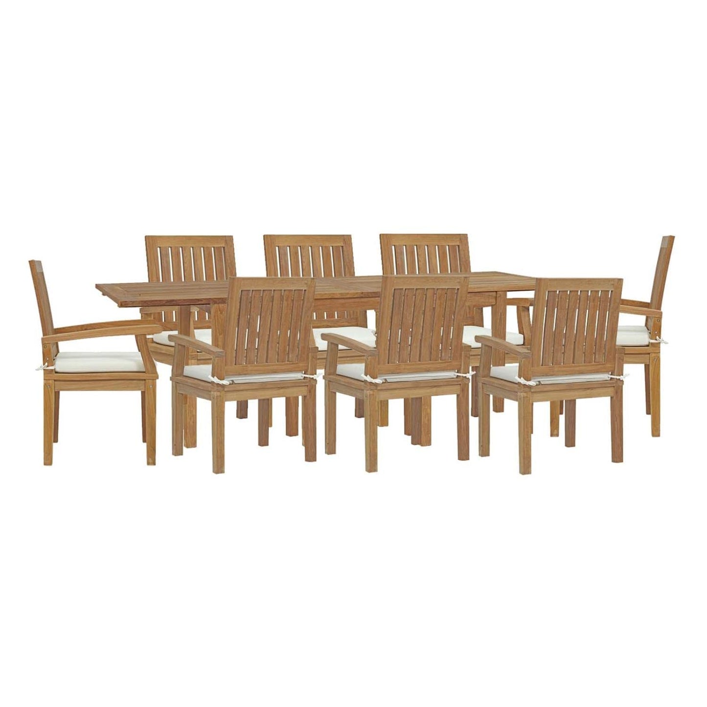 Modway Marina 9 Piece Outdoor Patio Teak Dining Set in Natural White