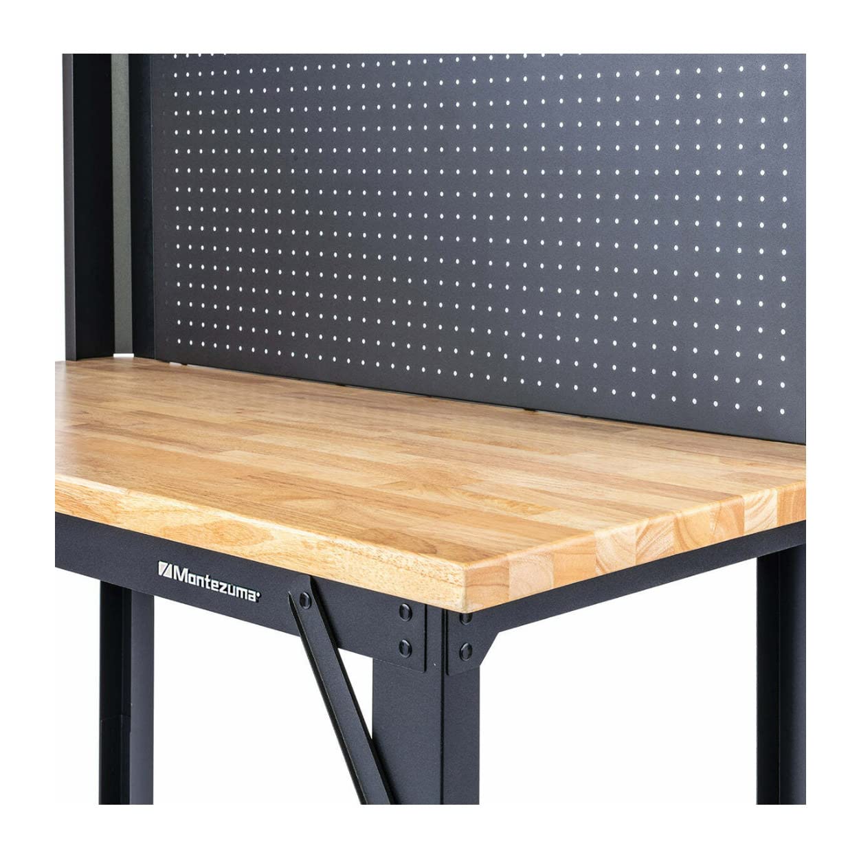 Montezuma 4' Adjustable Steel and Solid Wood Workbench Station with Pegboard and Shelf Storage