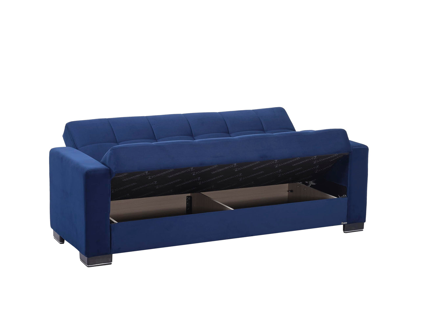 Ottomanson Convertible Sofa Bed Futon Couch with Hidden Storage & Click-Clack Sit-Sleep Conversion – Firm Support Sleeper Sofa for Living Room, Apartment & Guest Room, Blue