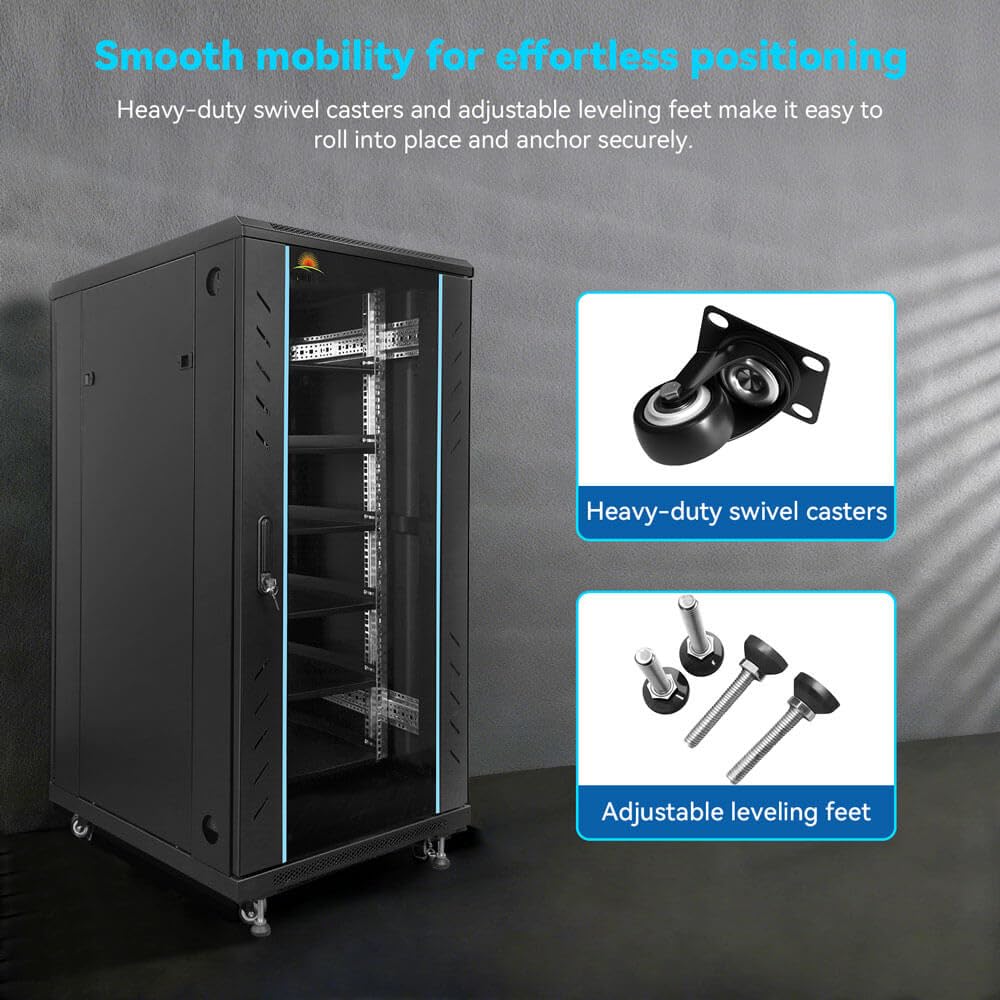 SGPWATT SUNGOLDPOWER 6-Layer Enclosed Battery Cabinet with 600A Bus Bar and Wheels, Compatible 100AH 3U Rack LiFePO4 Lithium Batteries, Ventilation Design, for Solar System and Energy Storage