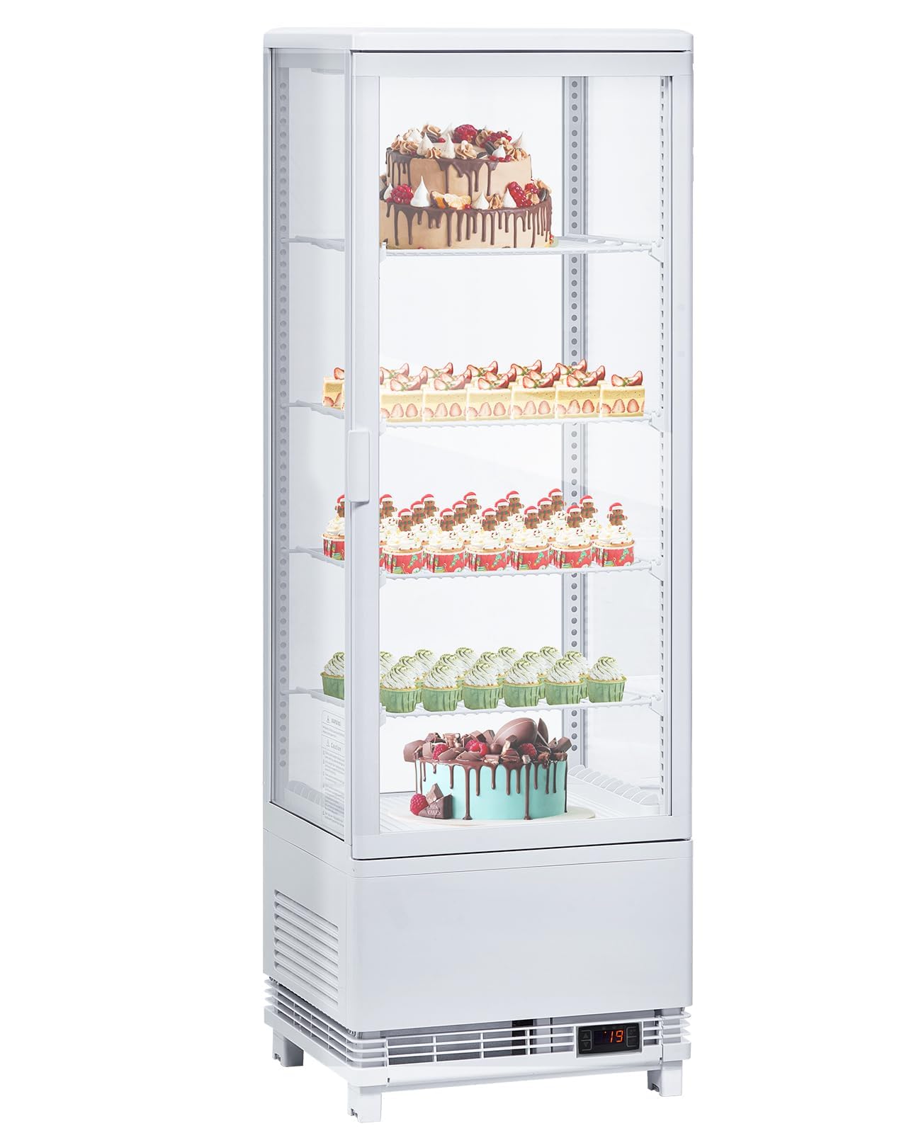 GarveeHome Commercial Display Refrigerator, 4.2 Cu.Ft Display Refrigerator Cooler with LED Lighting, Adjustable Shelves Glass Door Merchandiser Cooler, Automatic Defrost Freestanding Upright Beverage
