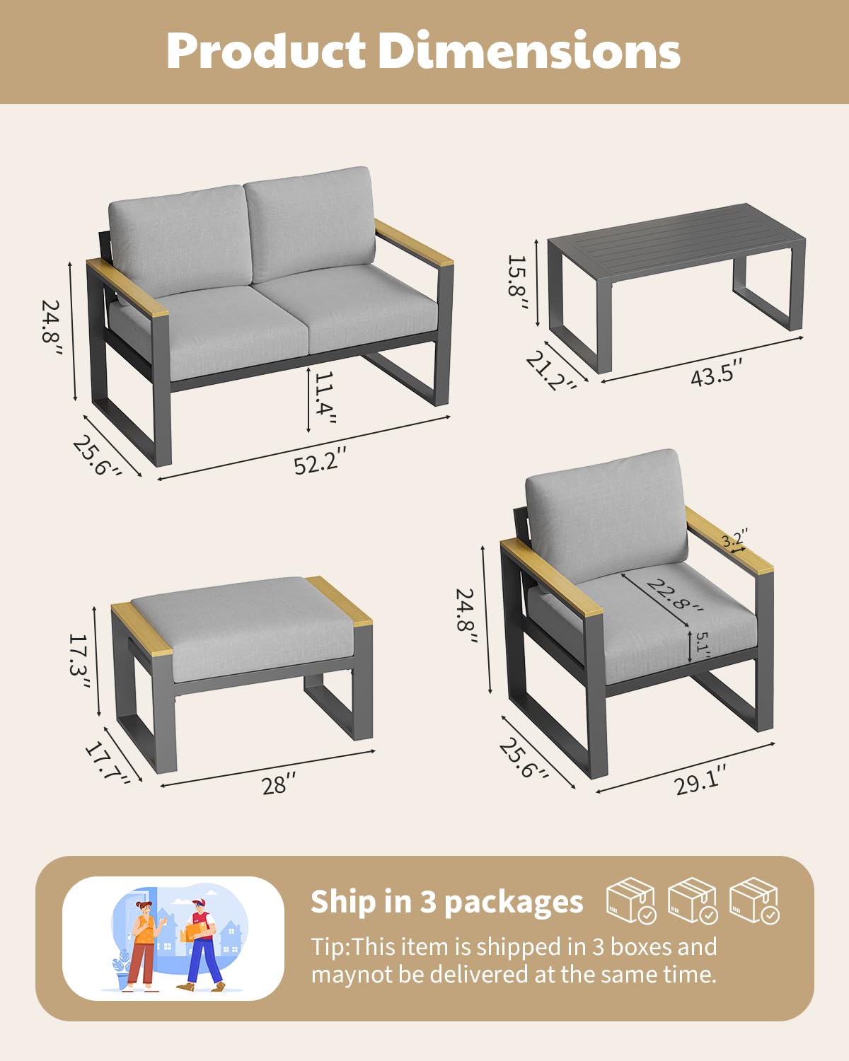 IDEALHOUSE Aluminum Patio Furniture Armchair Set of 2, Metal Outdoor Chairs with Upgraded Cushions, All-Weather Outdoor Single Sofa for Balcony, Garden, Deck, Backyard,Gray