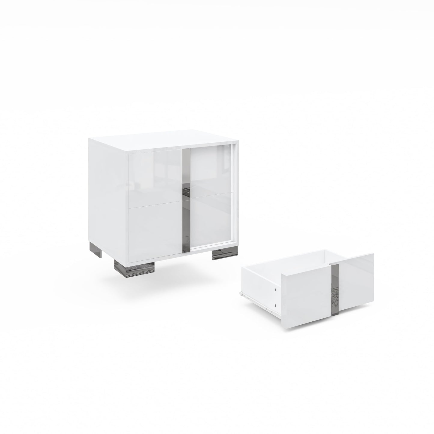AMERLIFE Nightstand Set of 2, 23.6'' Modern End Table with Drawers, High Gloss UV Finish, Electroplated Pull Handle, Bedside Table for Bedroom, White