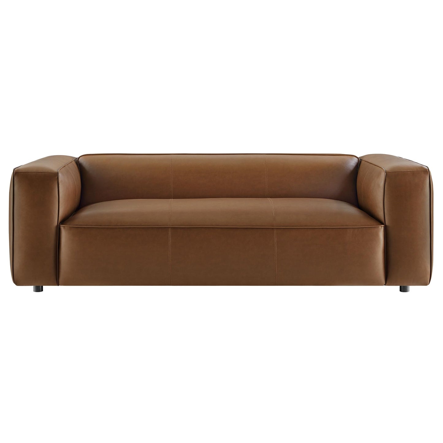 Modway Auren Vegan Leather Sofa in Coffee - Faux Leather Couch - Comfy Modern PU Leather Sofa - Oversized Mid Century Modern Couch for Living Room, Apartment, Loft