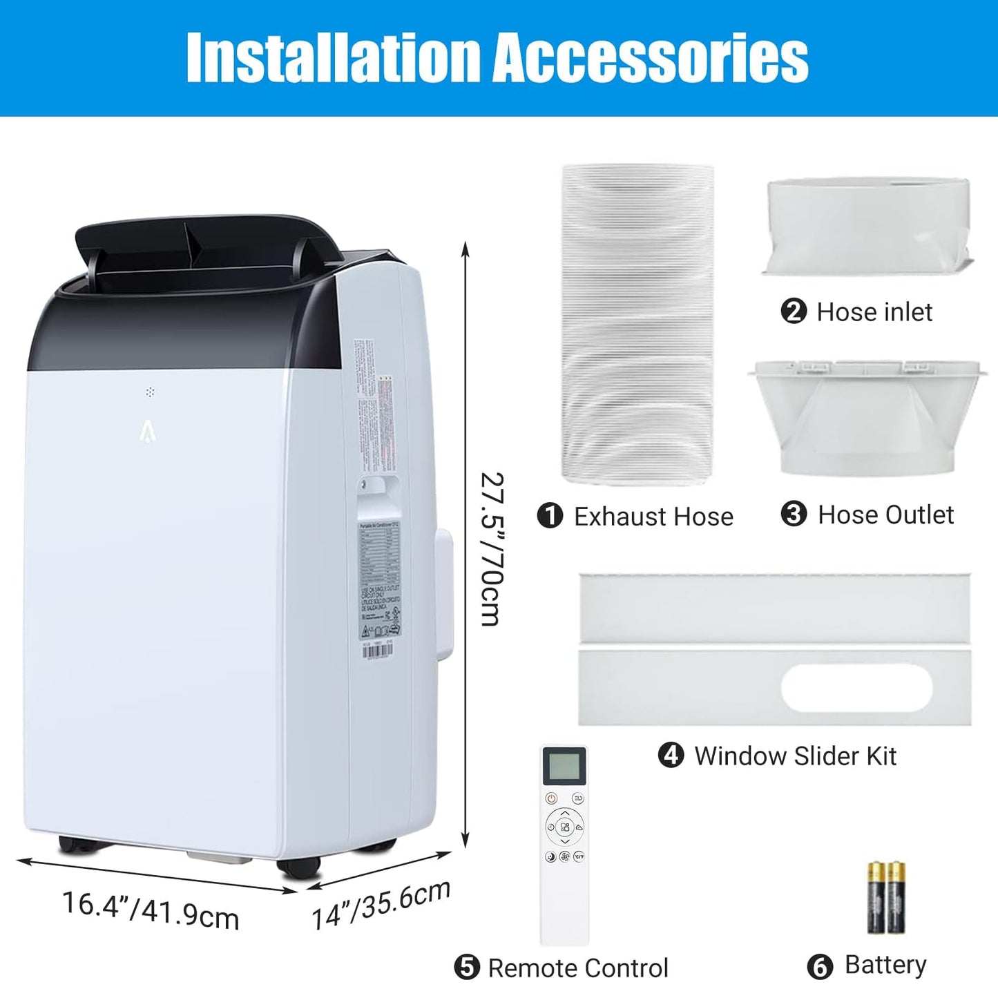 Portable Air Conditioner 14000 BTU, AC Unit 3-in-1 with Upgraded Compressor, Cools Rooms Up to 750 Sq. Ft. | 90 Pints Dehumidifier & LED Remote Control for Home, Bedroom, Apartment, Office
