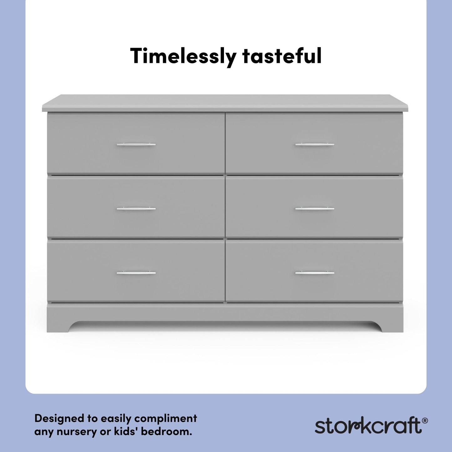 Storkcraft Brookside 6-Drawer Dresser (Pebble Gray) – GREENGUARD Gold Certified, Gray Dresser for Bedroom, Kids & Nursery Storage Chest, Safety Interlocking Drawers, Pre-Installed Tracks, Kids Chest