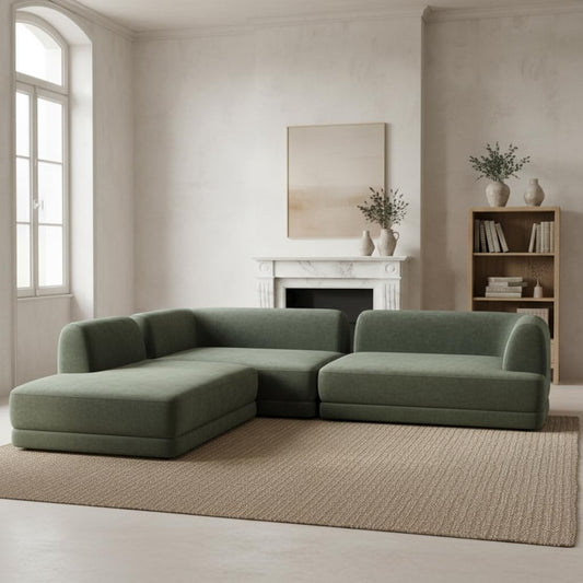 Merax 115" Modern L-Shaped Sectional Sofa with High-Density Fully Compressed Sponge and Chaise Lounge, Deep Seating 3-Piece Set, Fully Assembled Right Hand Facing for Living Room, Lounge, Green