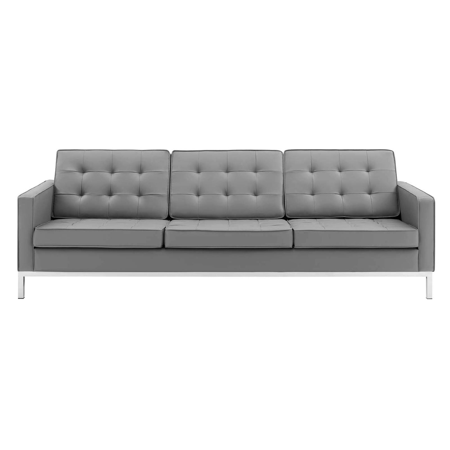 Modway Loft Tufted Button Faux Leather Upholstered Sofa in Silver Gray