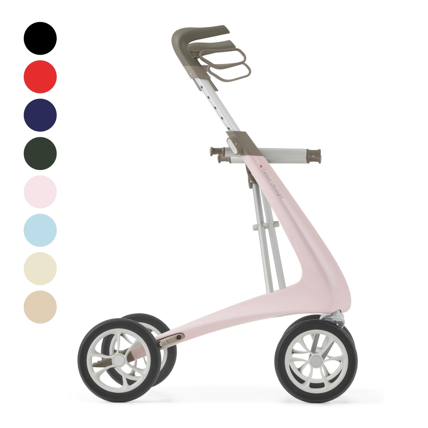 byACRE Carbon Ultralight Rollator Walker - World's Lightest Carbon Rollator - Only 10.6 lbs | Indoor and Outdoor Use | Foldable with seat and Easy to Travel with (Pale Rose, Wide Track)