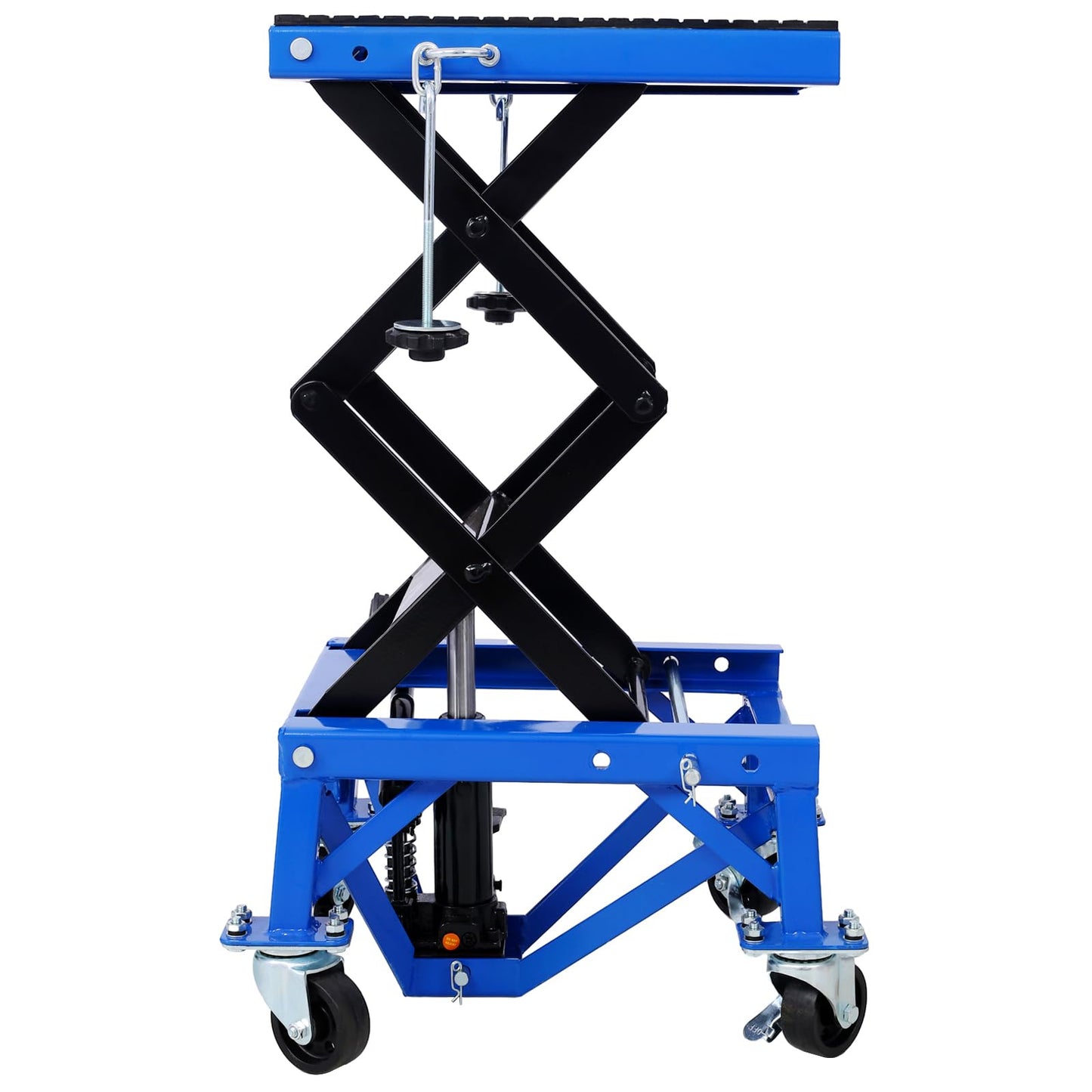 YOPTO Hydraulic Motorcycle Lift Table,300 lbs Capacity Motorcycle Scissor Jack Lift with Wide Deck,Motorcycles Stand W/ 4 Wheels,Hydraulic Foot-Operated Jack Stand for Small Dirt Bikes,Blue