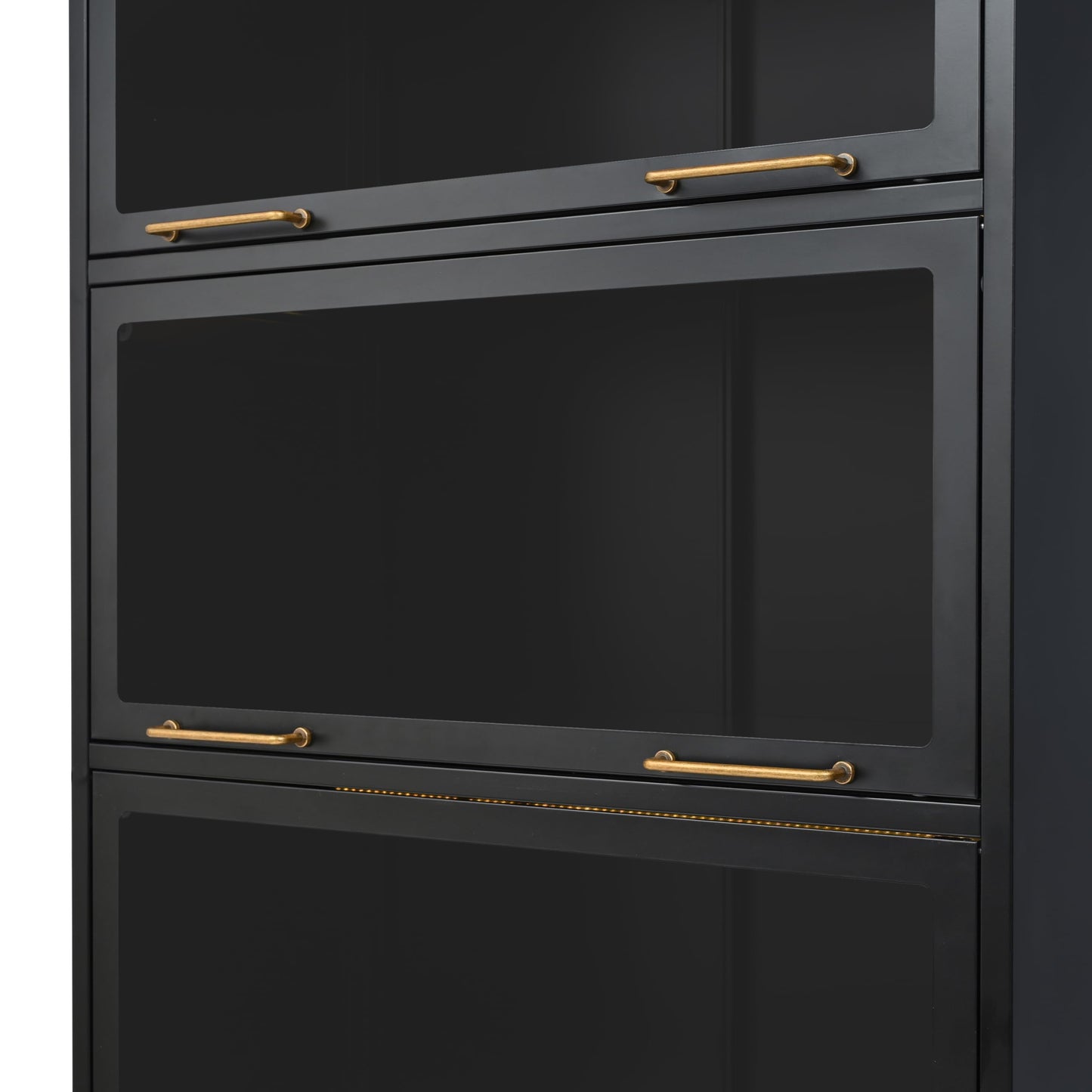 Merax 76.75'' Black Steel 5 Shelf Bookcase with Dustproof Glass Doors, Tall Iron Collection Books Display Cabinet with LED Lights, Modern Curio Bookshelf for Living Room, Home Office, Studio