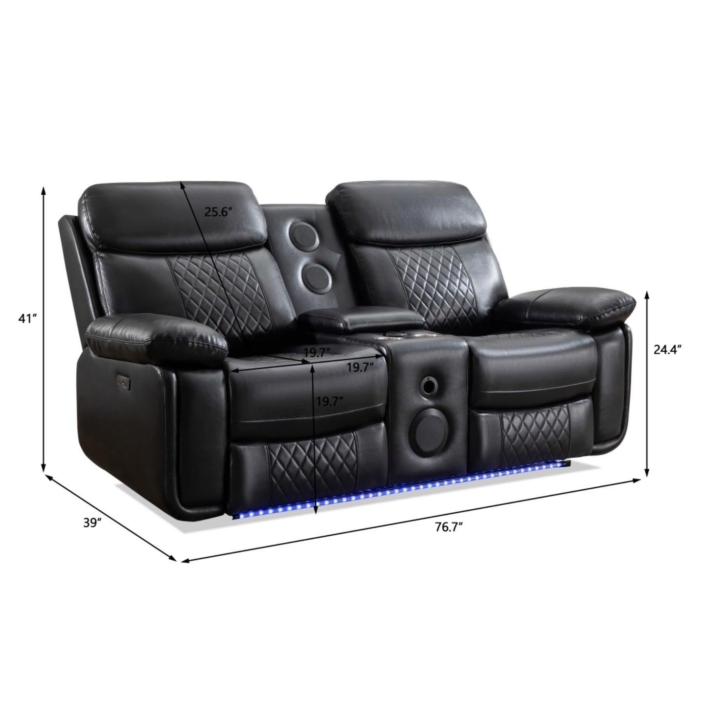 KEIKI 2-Piece Power Reclining Sofa Set with 1 Oversized Technical Leather 3-Seater Sofa & 1 Loveseat Sofa, Electric Control 5-Seater Couch Set with Cup Holder, Storage Armrest, for Living Room, Black