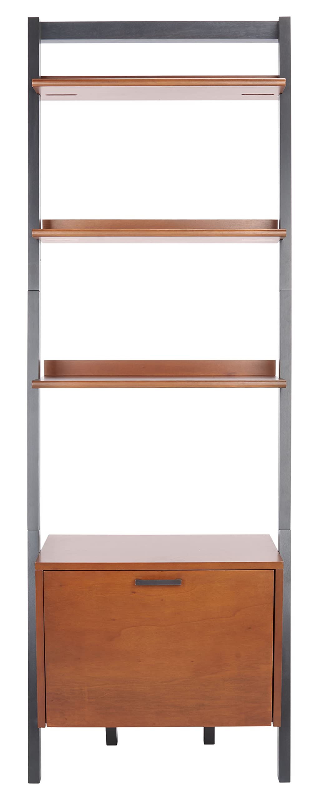 SAFAVIEH Home Collection Lavina Honey Brown/Charcoal 3-Tier 1-Door Leaning Storage Display Shelves Living Room Bedroom Office Etagere