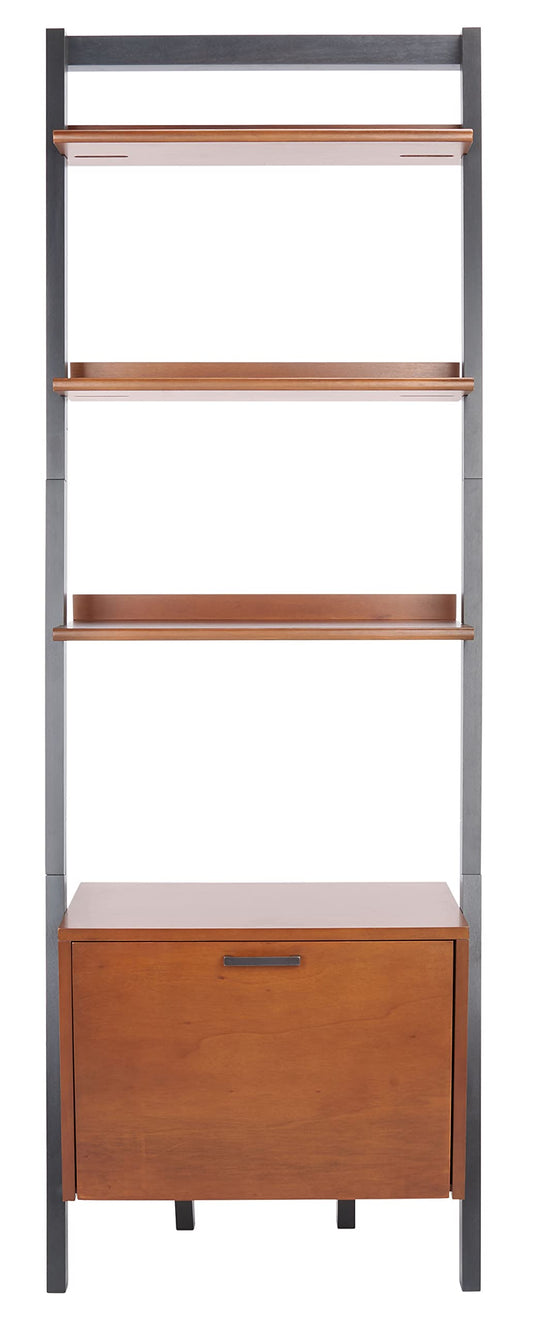 SAFAVIEH Home Collection Lavina Honey Brown/Charcoal 3-Tier 1-Door Leaning Storage Display Shelves Living Room Bedroom Office Etagere