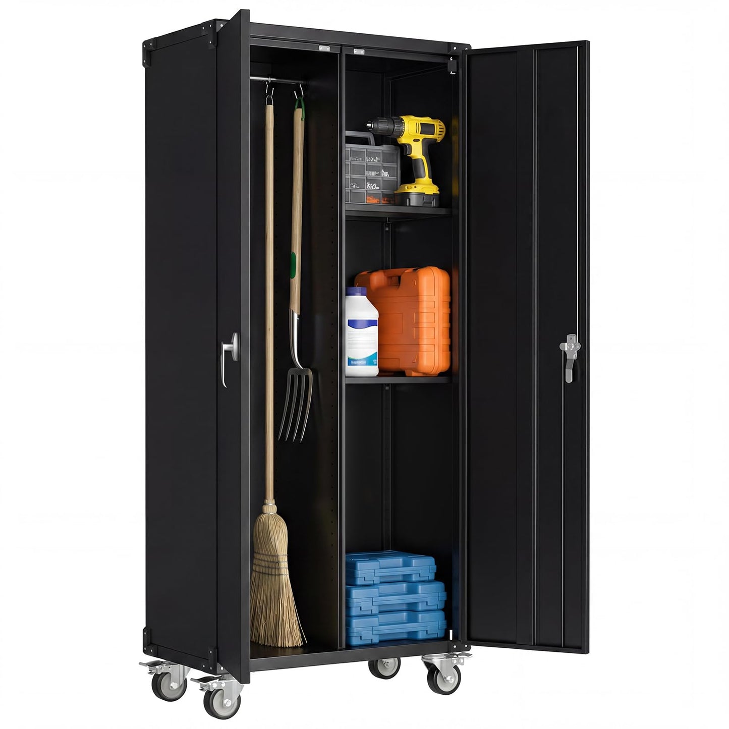 DUMOS 72" Metal Garage Storage Cabinet with Wheels, Tall Rolling Steel Tool Organizer with Adjustable Shelves and Locking Doors, Lockable File Cabinet for Garage, Home, Office, Warehouse, Black