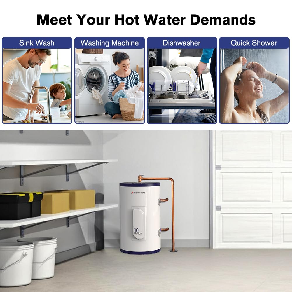 Thermomate Tank Water Heater - 10 Gallon Point of Use Hot Water Heater, 120V 1500W, Adjustable Thermostat, UL Listed (ES1000)