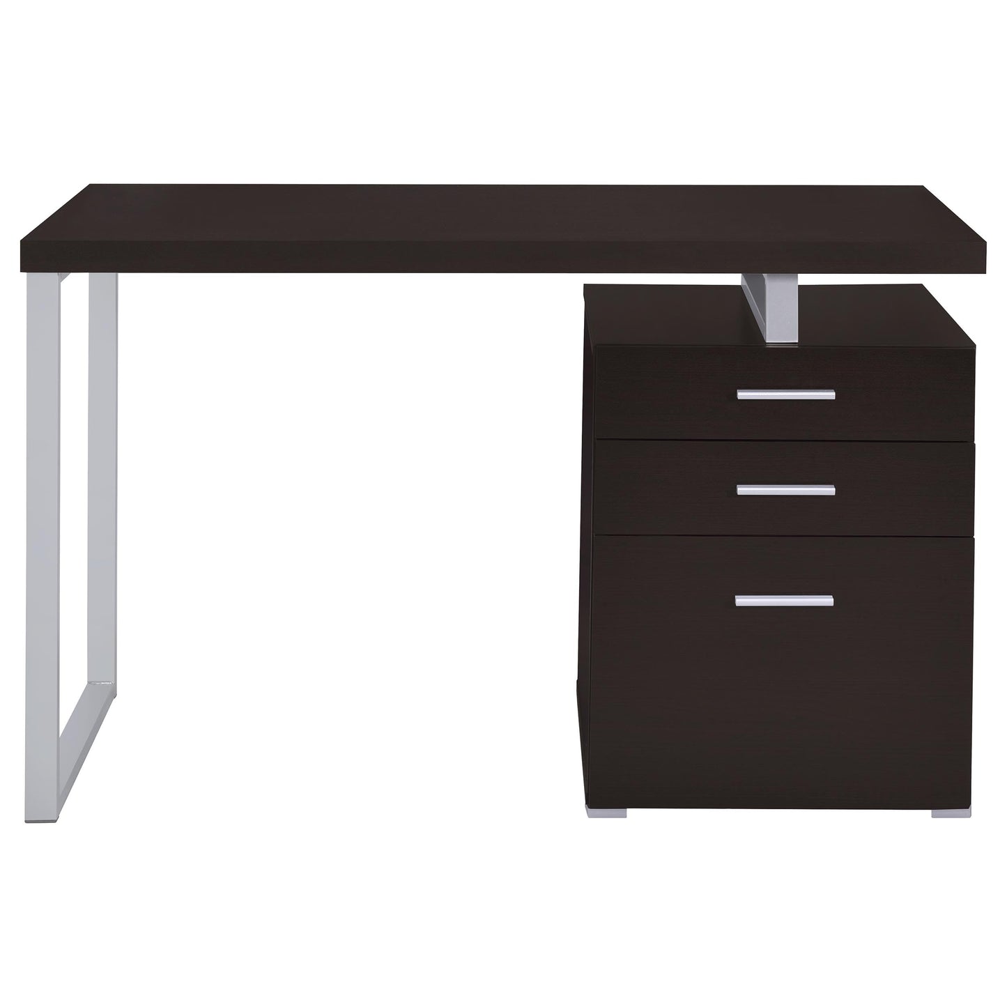 Coaster Home Furnishings Brennan Modern Contemporary Home Office 3-Drawer Writing Desk with Drawers Computer Desk Study Table File Cabinet Storage Silver Metal Frame Cappuccino Brown 800519