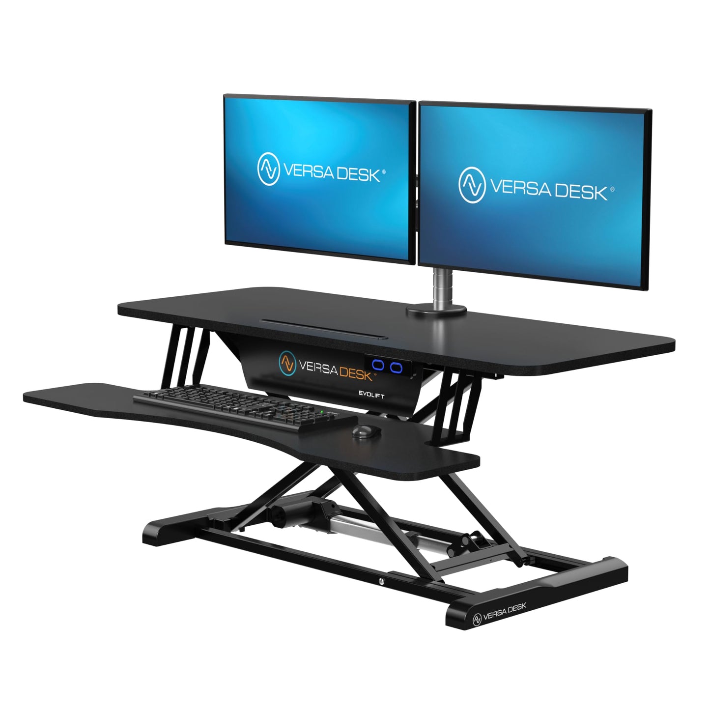 VERSADESK EvoLift 40" Electric Standing Desk Converter, Sit to Stand Motorized Desk Riser, 1-Button Easy Lift, Dual Monitor Workstation, Wide Keyboard Tray, Built-in Device Stand, Black