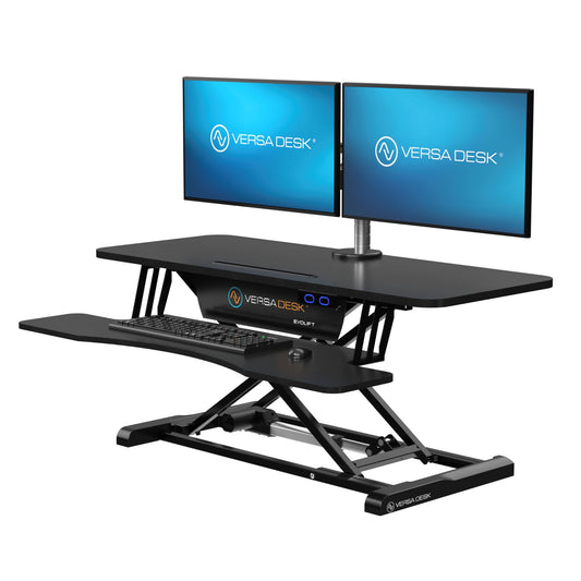 VERSADESK EvoLift 40" Electric Standing Desk Converter, Sit to Stand Motorized Desk Riser, 1-Button Easy Lift, Dual Monitor Workstation, Wide Keyboard Tray, Built-in Device Stand, Black