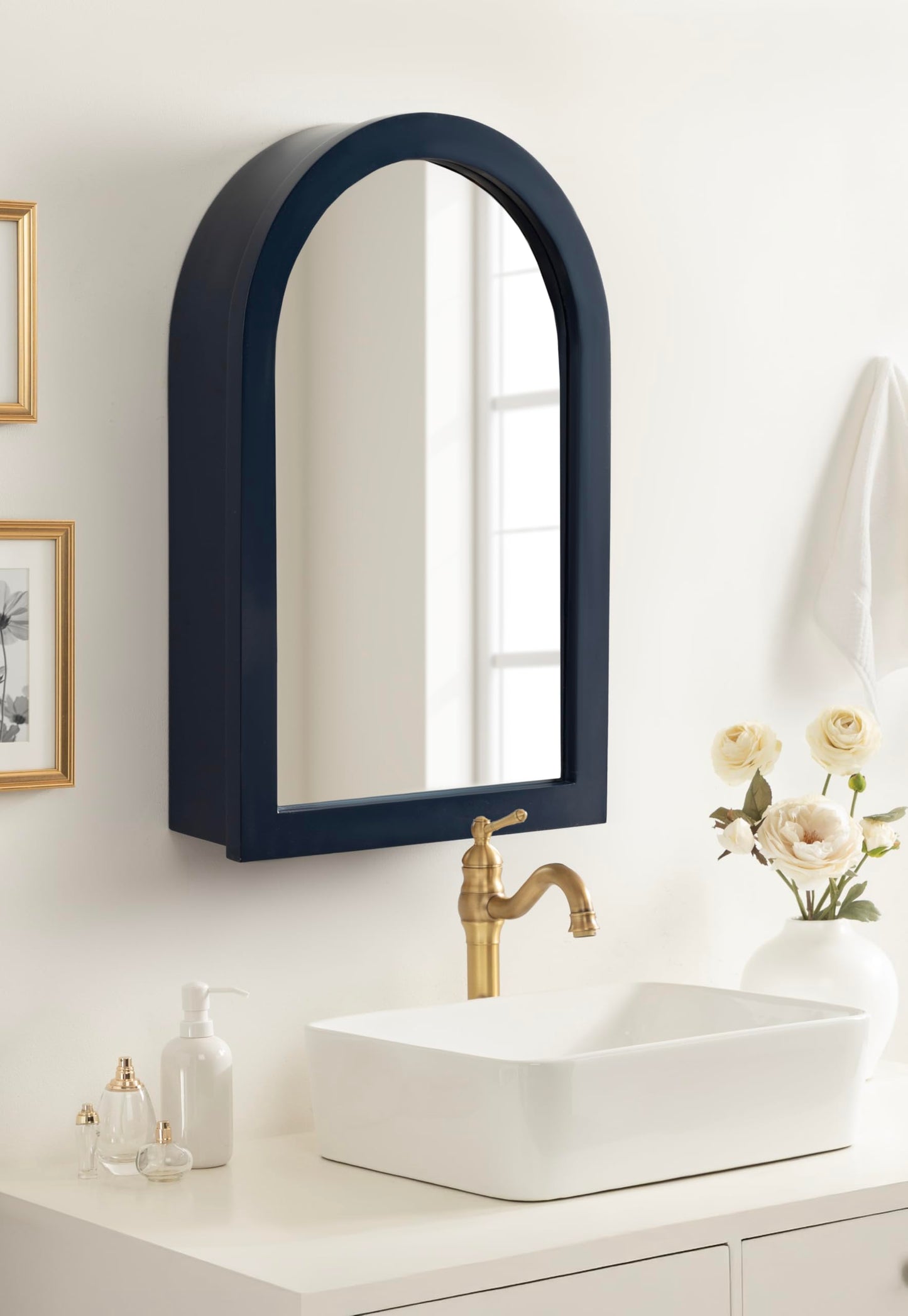 Kate and Laurel Arcott Modern Arched Bathroom Cabinet with Mirror, 20 x 6 x 30, Navy Blue, Coastal Wooden Bathroom Mirror with Storage for Bath Medicine Cabinet or Over-the-Toilet Storage Option
