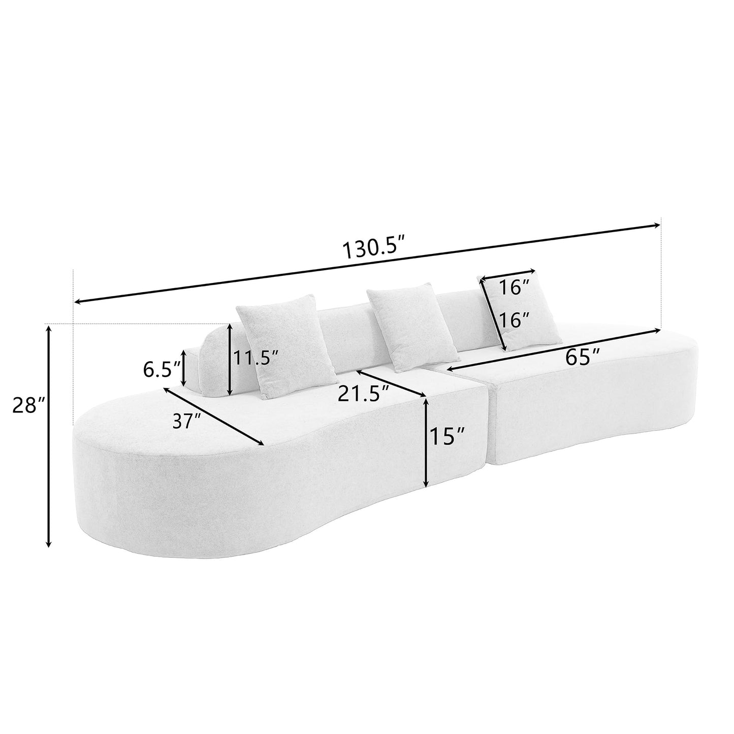 130.5-Inch Oversized Symmetrical Boneless Cloud Couch Modular Sectional Sofa Couch Deep Seat for Living Room, Curved Floor Foam Cloud Sectional Sofa with 3 Toss Pillows